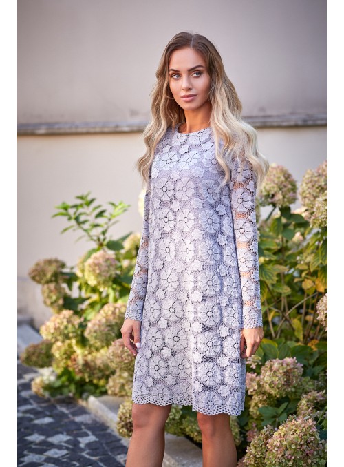 Pilka suknelė su nėriniais M406