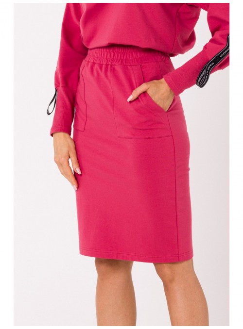 Rožinis prigludęs sijonas su kišenėmis M728