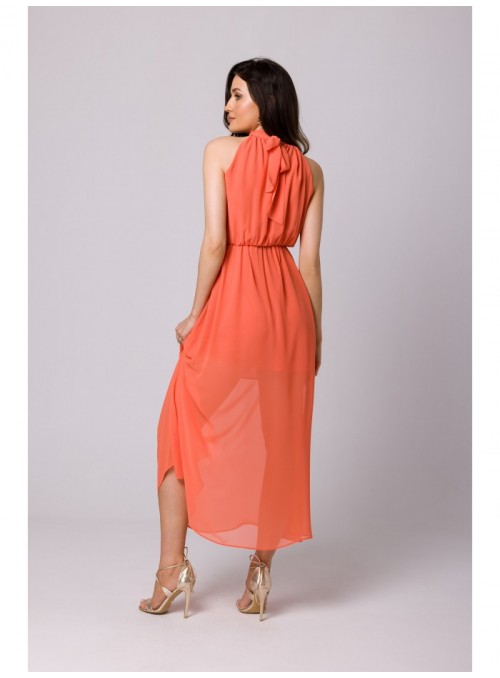 Orandžinė šifoninė suknelė su užrišamu kaklu K169