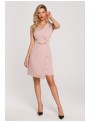 Rožinė švarkelio formos suknelė su dekoratyvine grandine K149