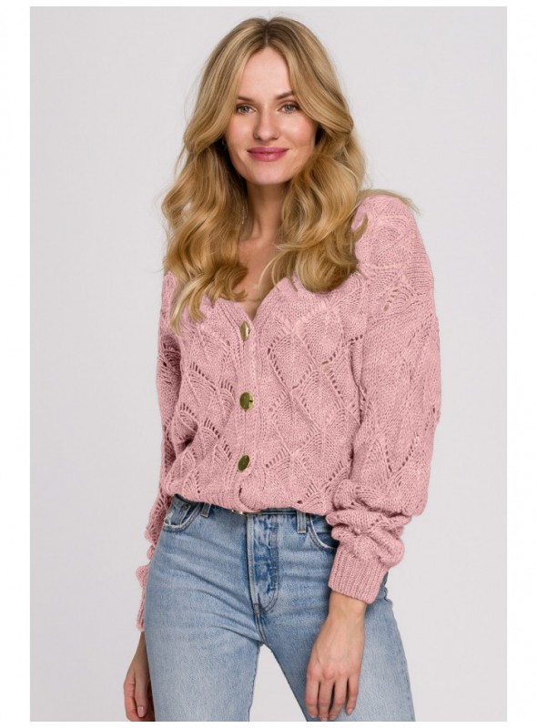 Rožinis megztinis su sagomis K104 