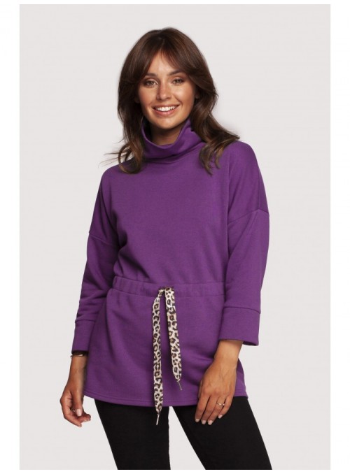 Violetinis megztinis golfu su leopardo raštu B236