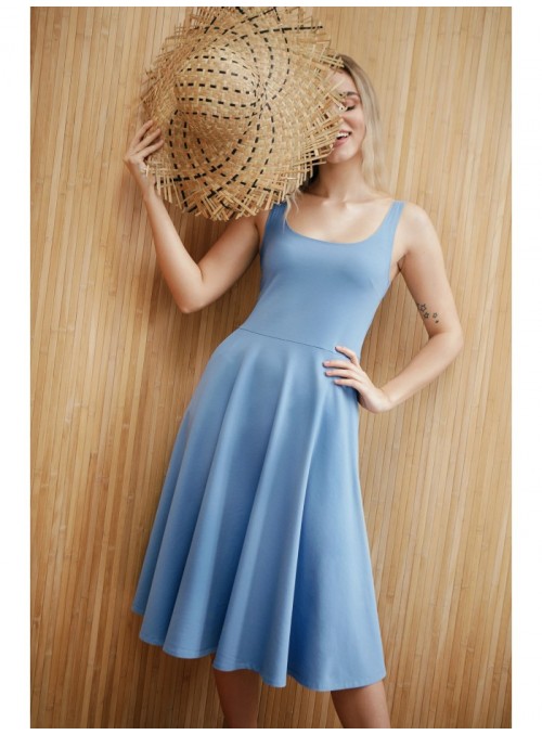 Mėlyna prigludusi suknelė be rankovių B218