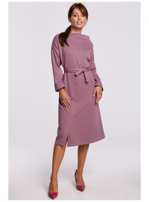 Violetinė midi suknelė su asimetriška iškirpte B178