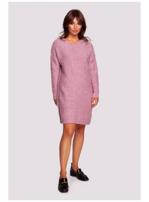 Rožinis megztinis/suknelė su gobtuvu BK089