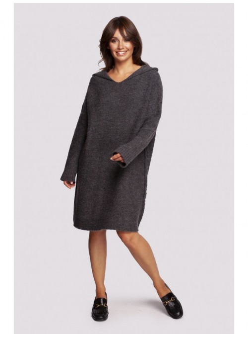 Pilkas megztinis/suknelė su gobtuvu BK089