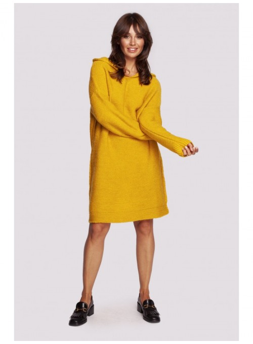 Geltonas megztinis/suknelė su gobtuvu BK089