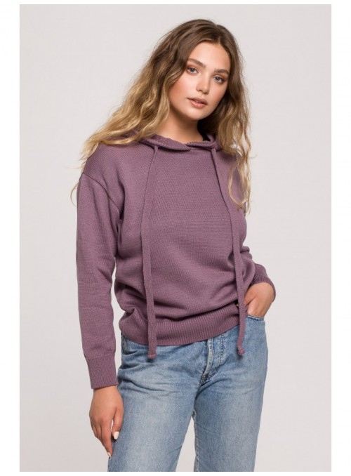 Violetinis megztinis su gobtuvu BK073