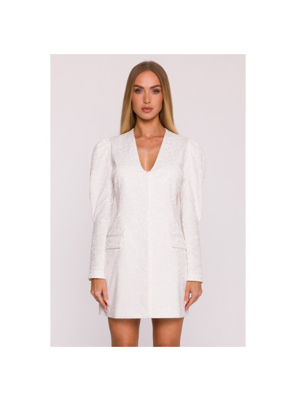 M881 Žakardinė margaspalvė suknelė - kreminė