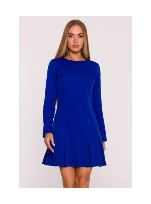 Suknelė su kontrastingomis klostėmis - rugiagėlių mėlyna