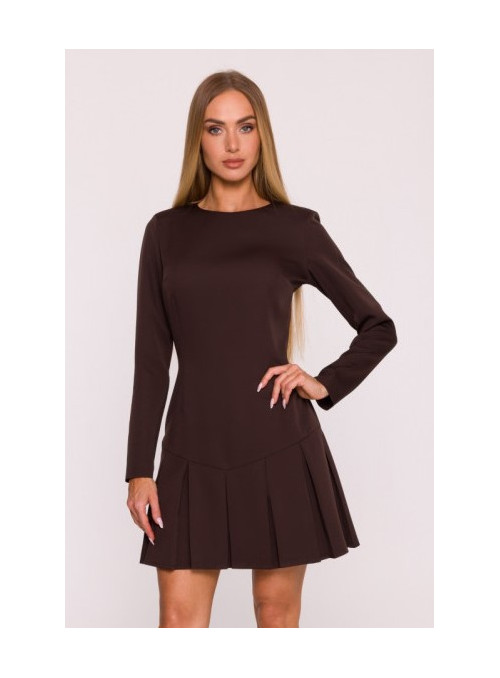 Suknelė su kontrastingomis klostėmis - ruda