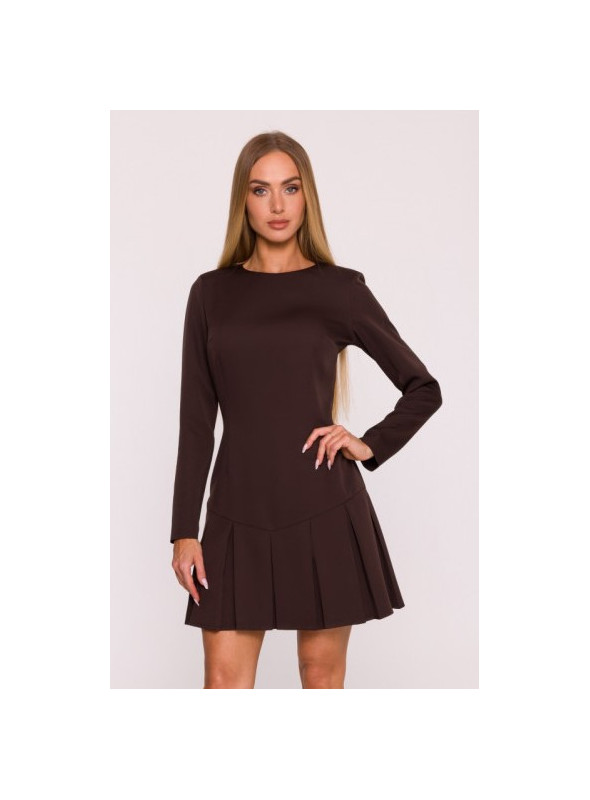 Suknelė su kontrastingomis klostėmis - ruda
