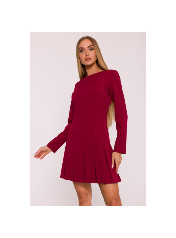 Suknelė su kontrastingomis klostėmis - bordo