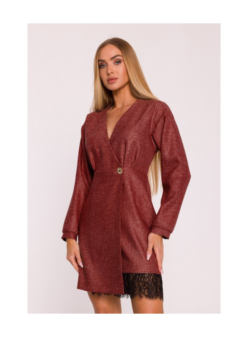 Tvido suknelė su nėriniais - bordo spalvos