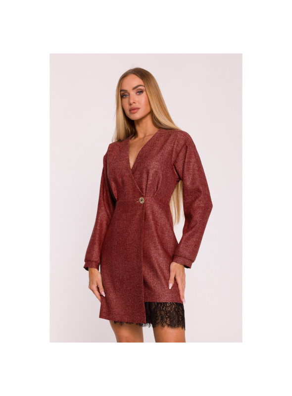 Tvido suknelė su nėriniais - bordo spalvos