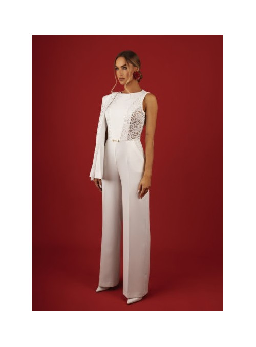 Kombinezonas su nėriniuotais intarpais - ecru spalvos