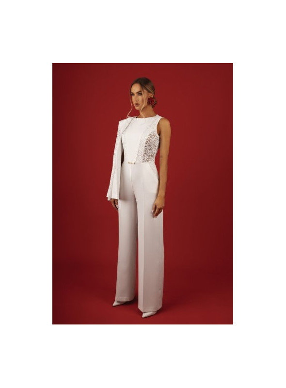 Kombinezonas su nėriniuotais intarpais - ecru spalvos