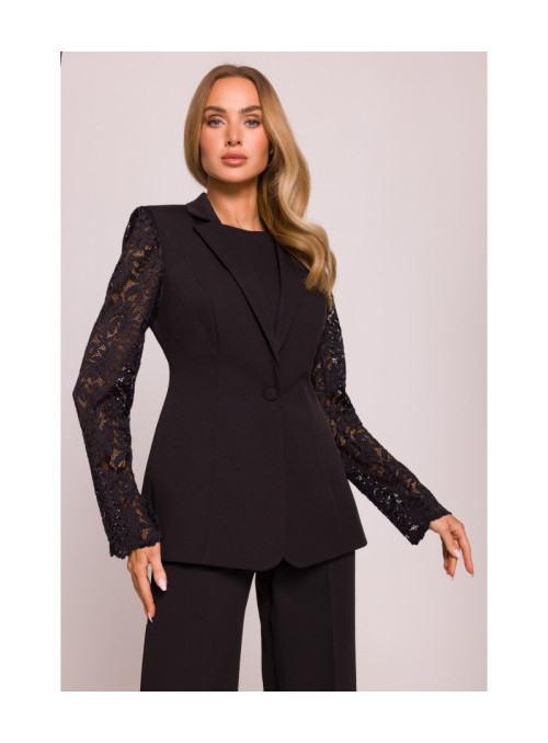 Striukė su nėriniuotomis rankovėmis - juoda