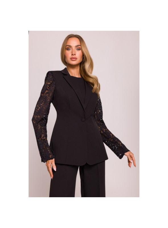 Striukė su nėriniuotomis rankovėmis - juoda